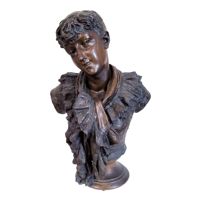 Antique French Lifesize Bronze Bust of a Young Woman by Wagner For Sale