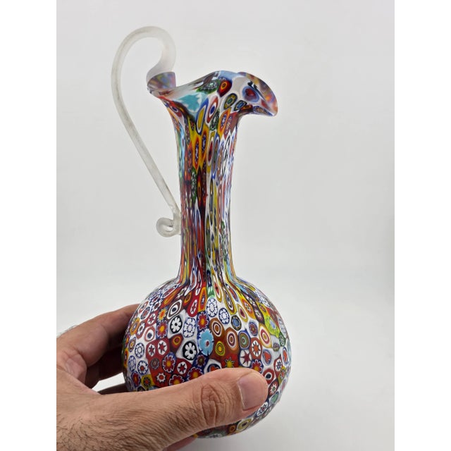 Vintage Fratelli Toso Murano Millefiori Art Glass Vase Pitcher Colorful Floral Italy For Sale In Houston - Image 6 of 8