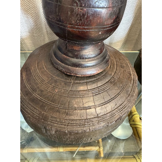 Wood 19th Century Balinese Temple Candle Holders, Pair For Sale - Image 7 of 9