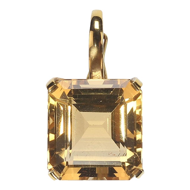 Vintage Ajd Large Square Citrine in 18k Yellow Gold Pendant For Sale
