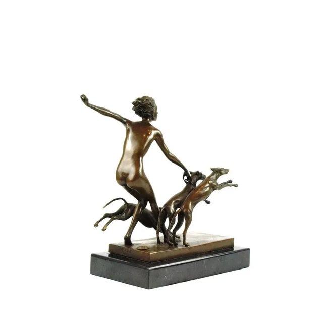 Josef Lorenzl, Art Deco Female Nude with Dogs, 1920s, Bronze on Marble Base For Sale - Image 4 of 10