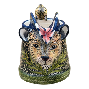Ardmore Ceramics Leopard Mug, Hand-Painted, Signed Nciswe, South Africa, 2019