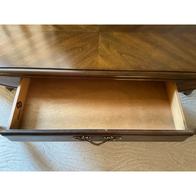 Vintage Drexel Heritage French Provincial Sofa Table / Console Table With Herringbone Parquet Top & Cabriole Legs For Sale In Baltimore - Image 6 of 7