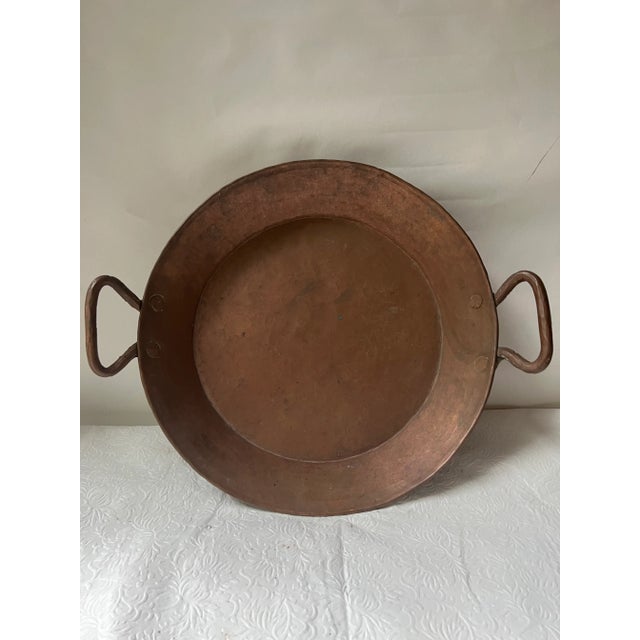 Farmhouse Early 20th Century Large Antique Hammered Copper Handled Pan Platter For Sale - Image 3 of 12