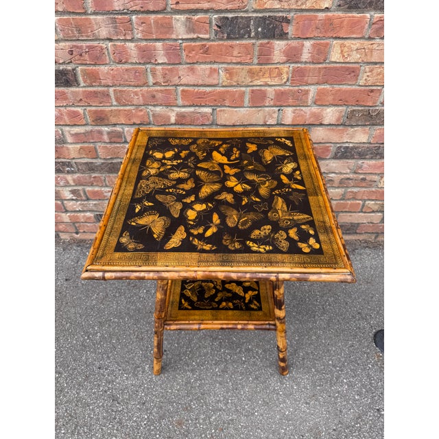 English 19th Century Decoupage Bamboo Side Table For Sale - Image 3 of 6
