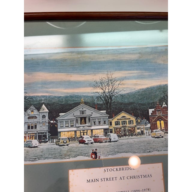 Blue Vintage Norman Rockwell Stockbridge Main Street at Christmas Framed Offset Lithograph Print Reproduction For Sale - Image 8 of 13