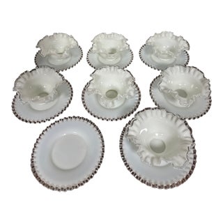 1960s Set of 7 Glass Dessert Bowl/Plate - 15 pcs For Sale