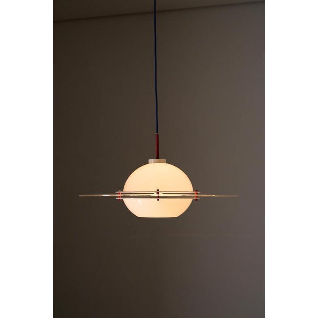 Plastic White and Red Acrylic Glass Flying Saucer Pendant, 1970s For Sale - Image 7 of 10