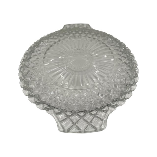 1940s Vintage Clear Pressed Glass Cake Plate With Handles in 'Waterford' Pattern by Anchor Hocking For Sale - Image 5 of 12