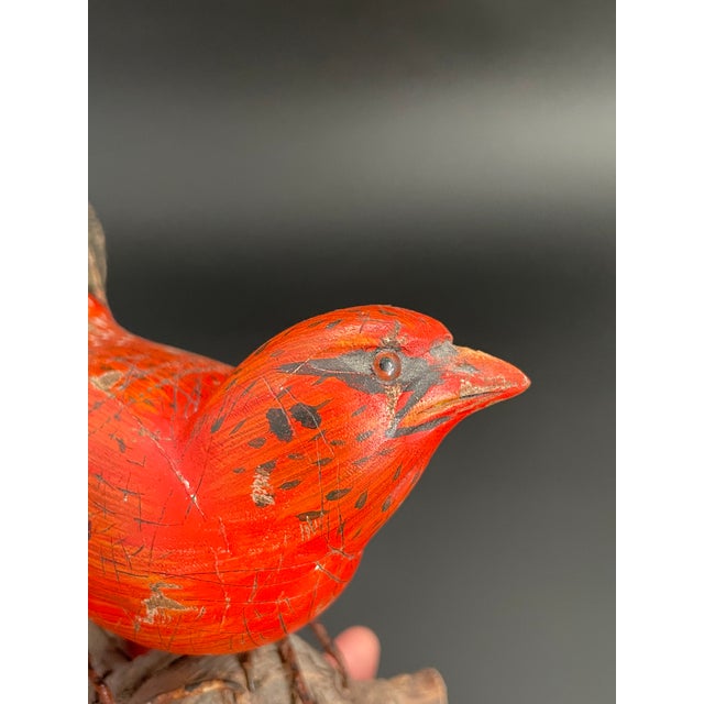 Wood Carving Sculpture of Summer Tanager Bird on Driftwood by Chuck Binder For Sale - Image 9 of 12
