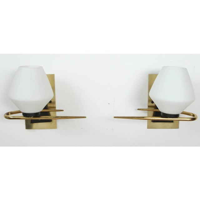 Metal Mid-Century French Sconces With Original Glass Shades - a Pair For Sale - Image 7 of 7