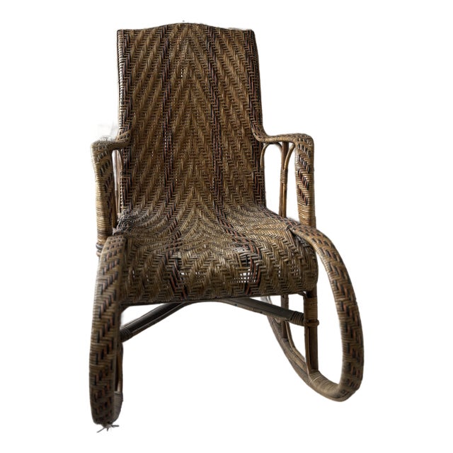 Vintage Wicker and Rattan Rocking Chair For Sale