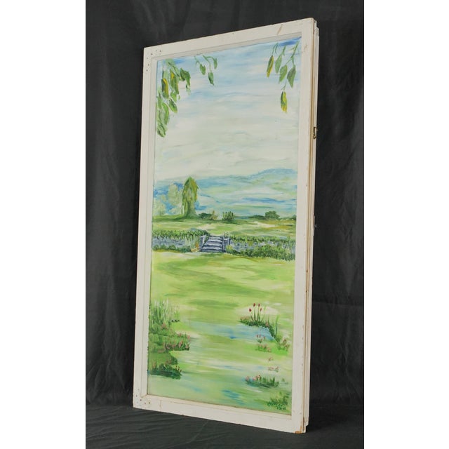Traditional Hand Painted Landscape Reclaimed Window Wall Art For Sale - Image 3 of 16