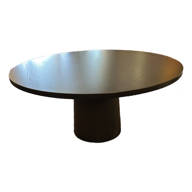 Ebonized Oak Round Dining Table With Columnar Base For Sale
