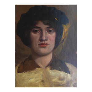 Early 20th Century Woman in Black Hat Portrait Painting