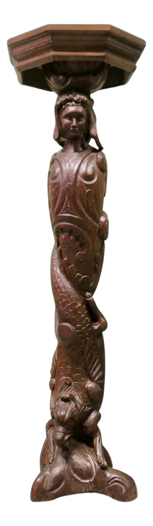 Carved Oak Caryatid Pedestal, 19th Century