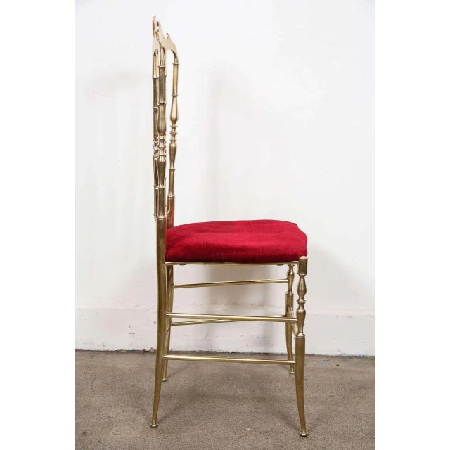Brass Pair of 1960s Italian Brass Chiavari Side Chairs With Red Velvet Seats For Sale - Image 8 of 12