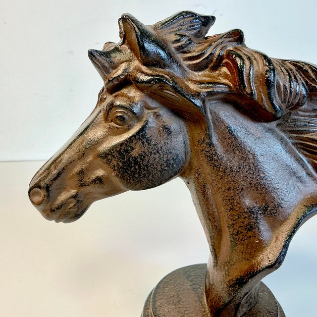 Metal 1980s Vintage Americana Southwestern Cast Iron Horse Bust Sculpture For Sale - Image 7 of 13