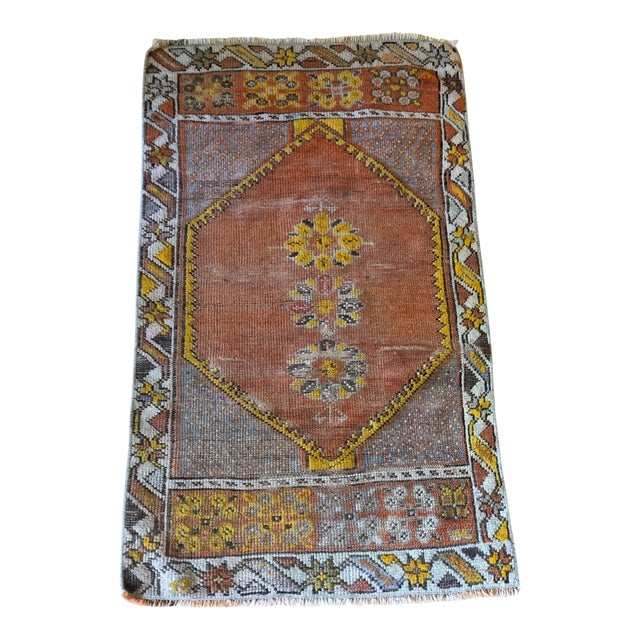 Vintage Hand Knotted Turkish Oushak Rug - 2′2″ × 3′8″ For Sale