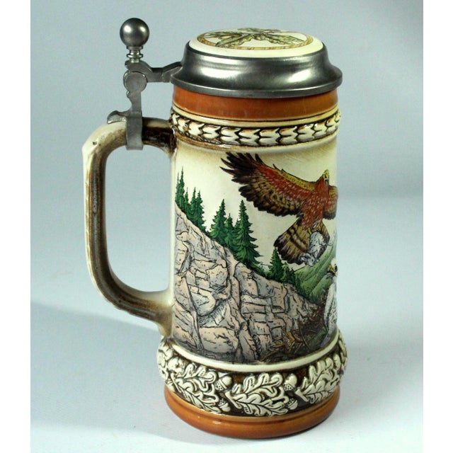 1970s Original Gerz Stoneware Beer Mug With Pewter Lid, Eagle in Mountain Motif, Vintage For Sale - Image 5 of 10
