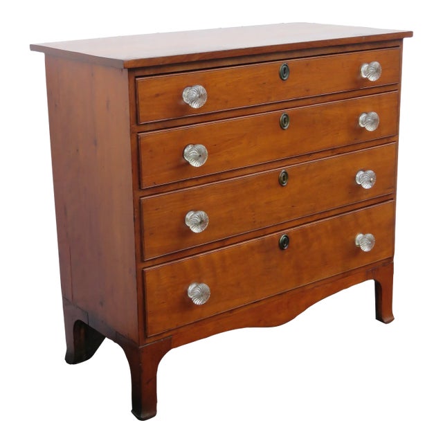1800s Solid Wood Chest of Drawers With Glass Handles For Sale