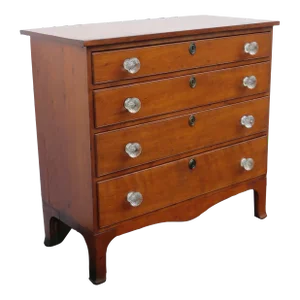 1800s Solid Wood Chest of Drawers With Glass Handles