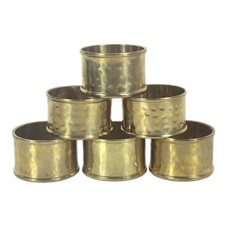 Vintage Hammered Brass Napkin Rings - Set of 6 For Sale