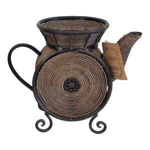 Vintage World Market Handmade Wicker & Metal Teapot Basket NWT 2000-2015 Era