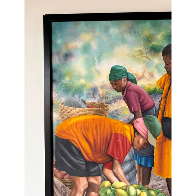 Green Large - 2019 “Fruit Market Vendors” Haitian Folk Art OilOn Canvas Painting by Horestal E. For Sale - Image 8 of 12