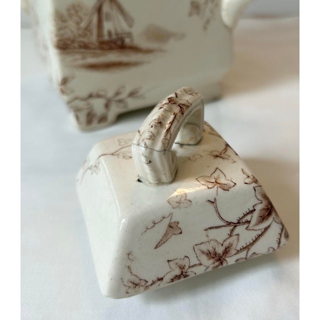 Ceramic Antique J H Davis Victor Brown Transferware Lidded Sugar Bowl For Sale - Image 7 of 7