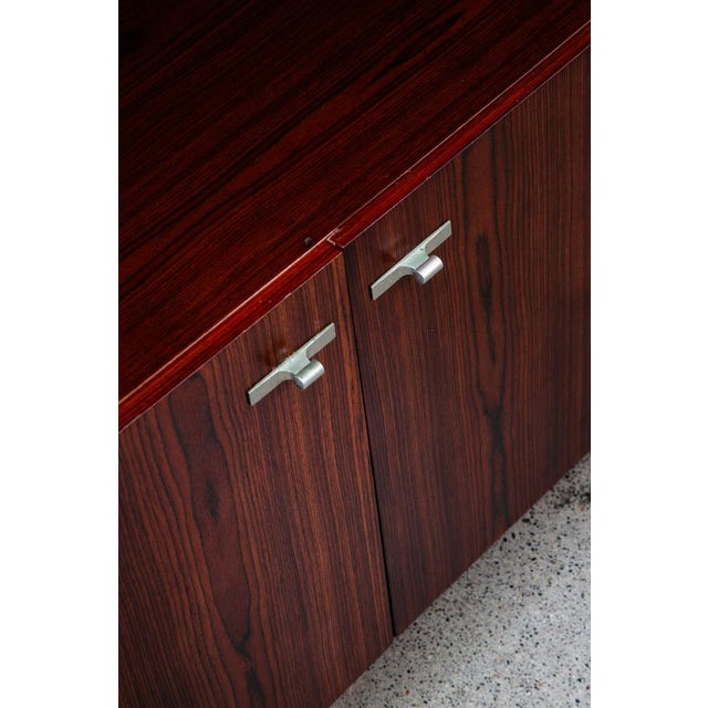 Mid Century Danish Modern Cabinet Rosewood Bookshelf Shelves Metal Handles MCM For Sale - Image 11 of 12