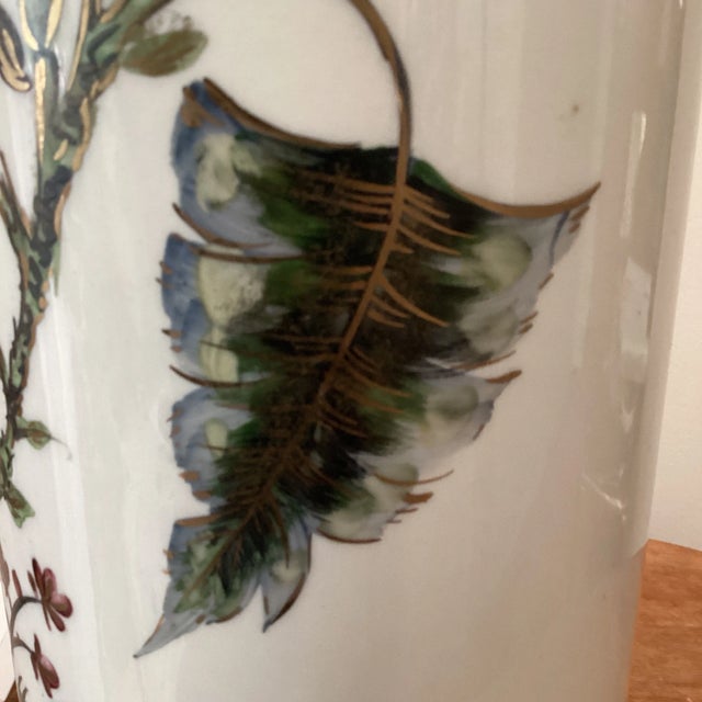 Early 20th Century Hand Painted Porcelain Cylinder Table Lamp With Solid Brass Base For Sale - Image 10 of 13