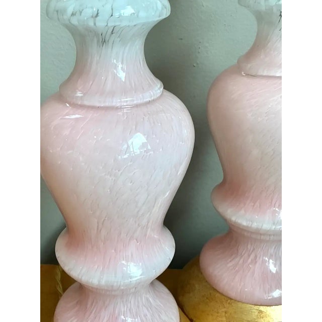 Wood Vintage Pink Murano Blown Glass Table Lamps - Pair For Sale - Image 7 of 12