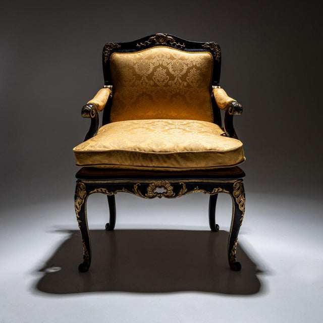 Black Set of Baroque Armchairs, Mid-18th Century For Sale - Image 8 of 16