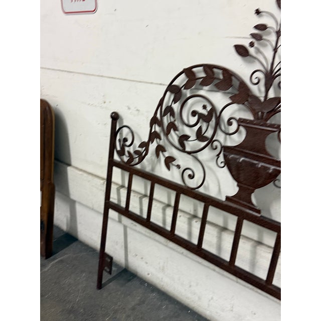Queen Size Wrought Iron Botanical Scrollwork Headboard For Sale - Image 4 of 12
