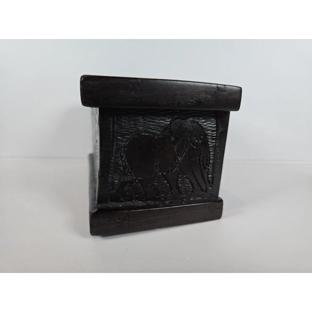 Vintage Hand-Carved Dark Wood Elephant Trinket Jewelry Box Hinged Safari Decor For Sale - Image 11 of 18