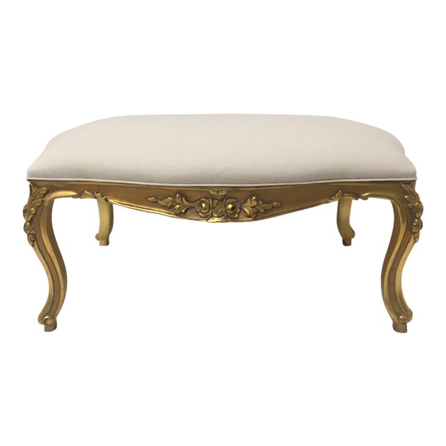 1970s Vintage French Carved Giltwood Bench For Sale