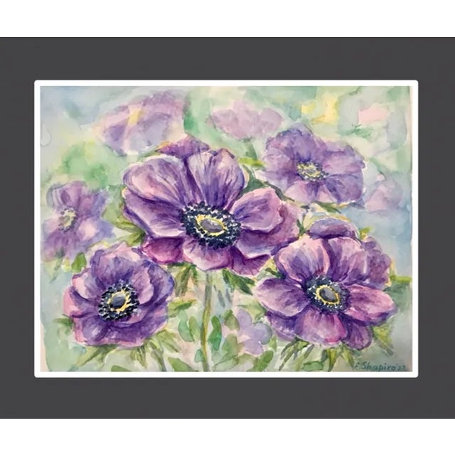 Contemporary Anemone Floral Still Life Watercolor Painting by Elena Shapiro For Sale - Image 9 of 11