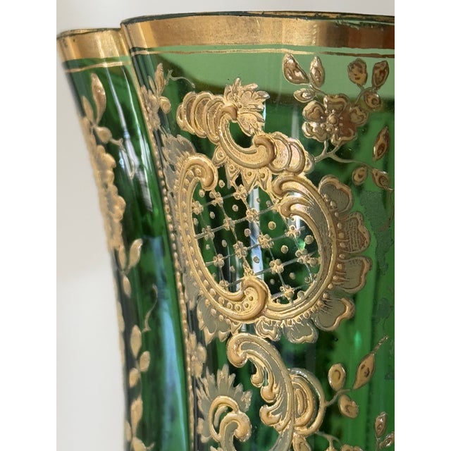 1920’s Moser Emerald Glass Vase With Gilt Decoration For Sale - Image 9 of 12