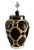 Offering a monumental Gucci inspired black, brown and chrome glazed ceramic table lamp with stylized brown faux leather...