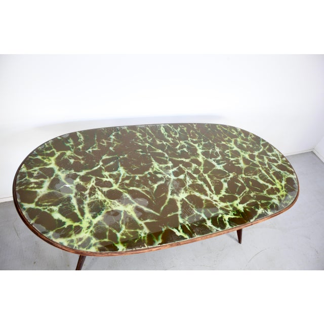 Mid-Century Modern Italian Oblong Marble Effect Table with Wood Base For Sale - Image 9 of 10