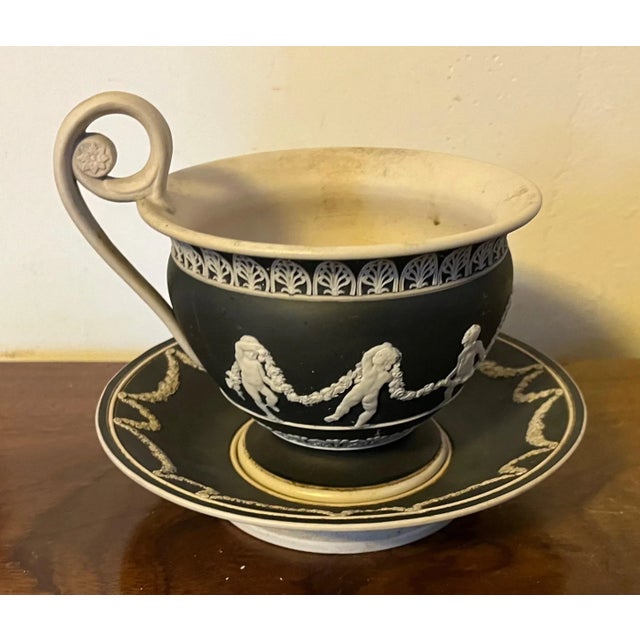 Early 19th Century Large Antique Early 19th Century Black Jasperware Cabinet Cup & Saucer For Sale - Image 5 of 13