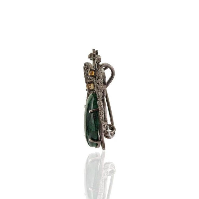 Art Deco Exquisite 15.35 Carat Emerald, Citrine and Diamond Beetle Brooch Pendant For Sale - Image 3 of 14