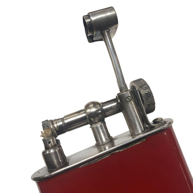 1920 Red Enamel Lift Arm French Table Lighter For Sale In Los Angeles - Image 6 of 7