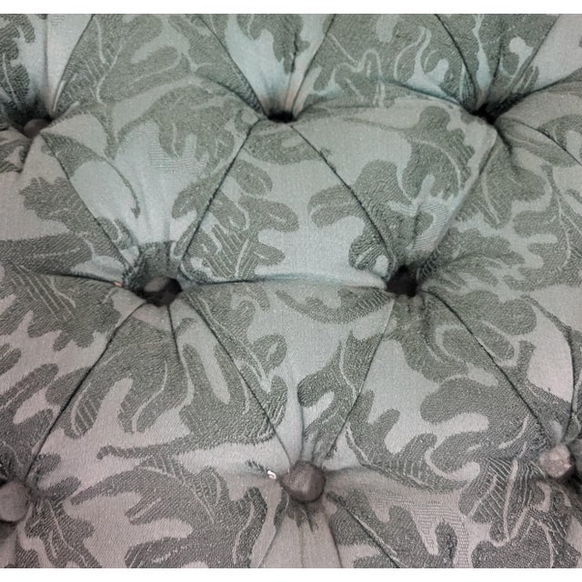 Green Vintage Upholstered American Modern Round Tufted Bench Poof Ottoman For Sale - Image 8 of 12
