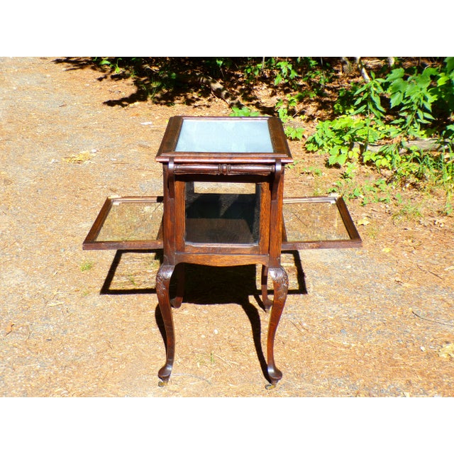 Early 20th Century Antique Solid Oak Vitrine Cabinet Serving Bar Tea Cart Trolley For Sale - Image 5 of 18