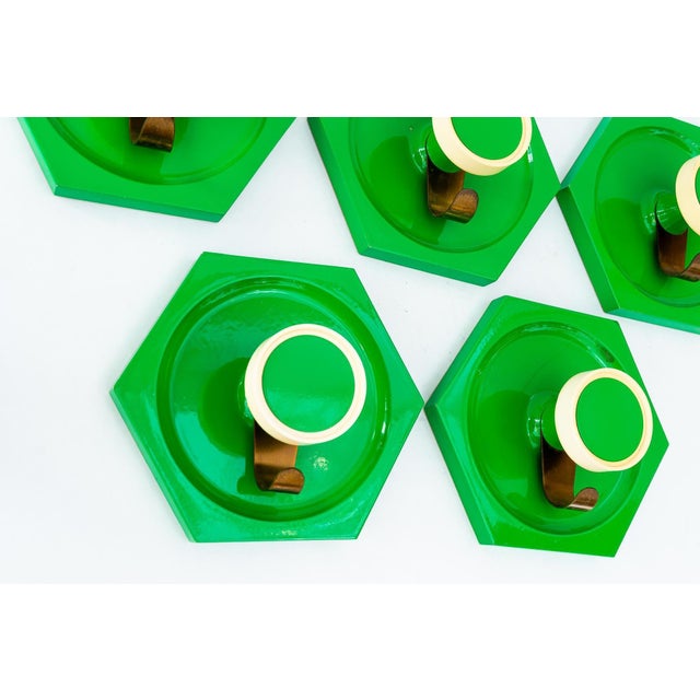 Mid-Century Modern Plastic Wall Hooks with Brass Hook, 1970s, Set of 5 For Sale - Image 3 of 8