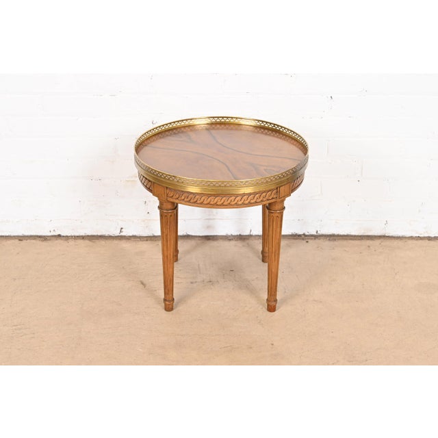 French Baker Furniture French Regency Louis XVI Burled Walnut Tea Table For Sale - Image 3 of 12