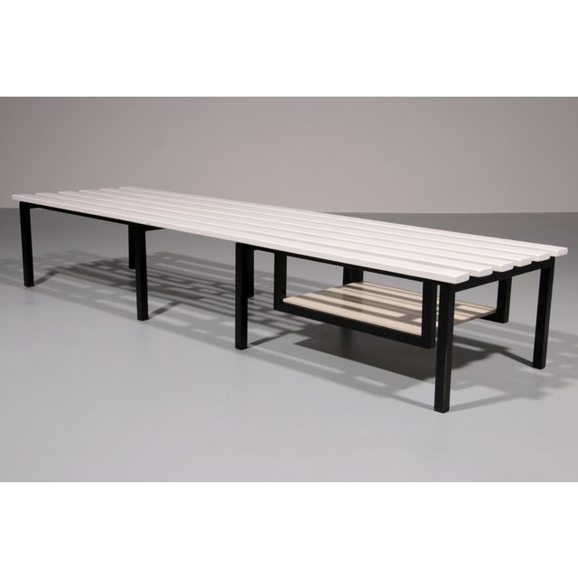 Vintage White Wooden Bench with Black Metal Frame, 1950s For Sale - Image 13 of 13