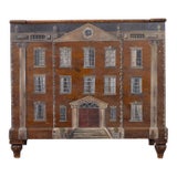 Country English Painted Pine Trunk With Georgian House Facade For Sale